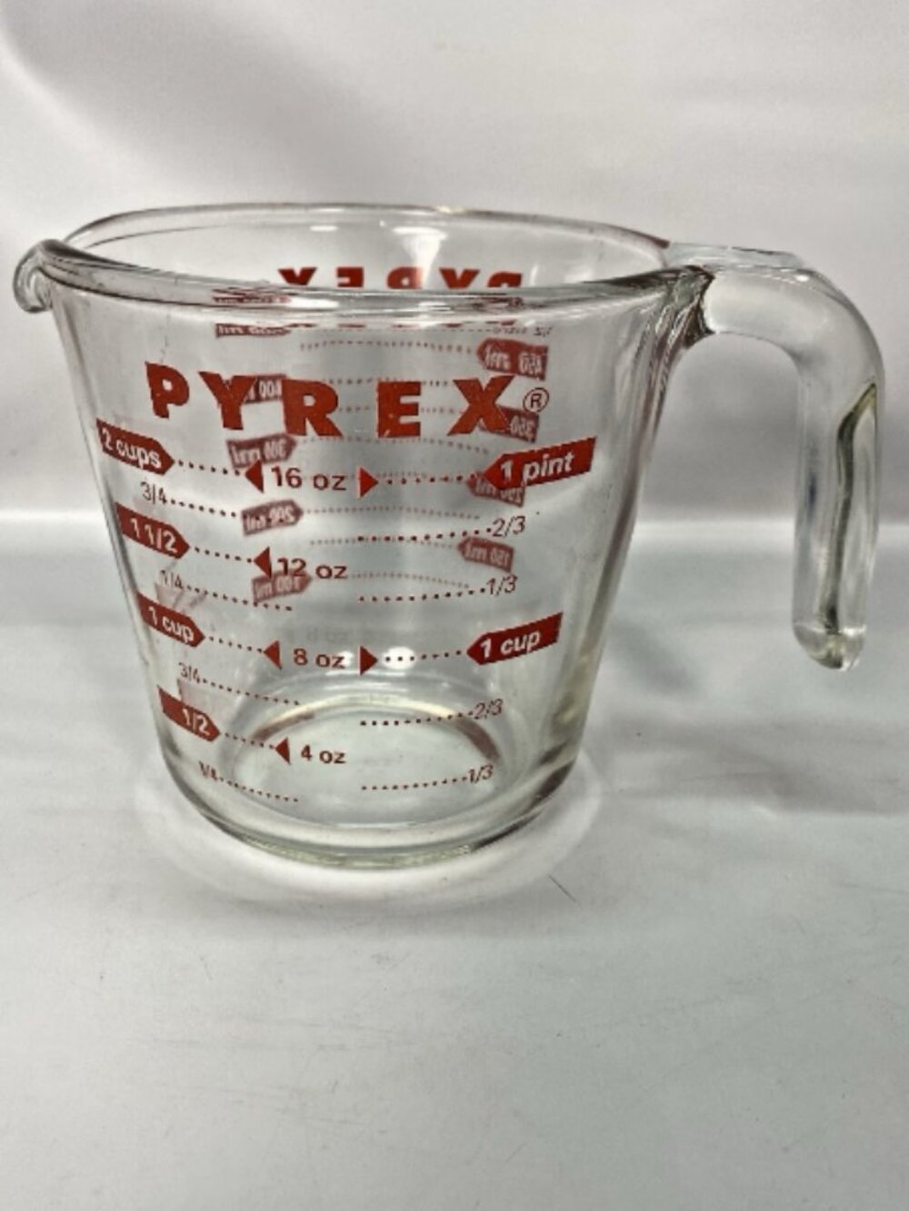 Pyrex Capital Red Lettering 2 Cup 1/2 Litre 1 Pint Glass Measuring Cup #4 VTG